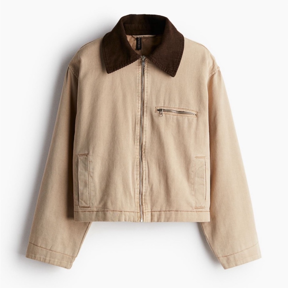 TWILL JACKET WITH CORDUROY COLLAR, H&M  Divided Brown Jacket, size S